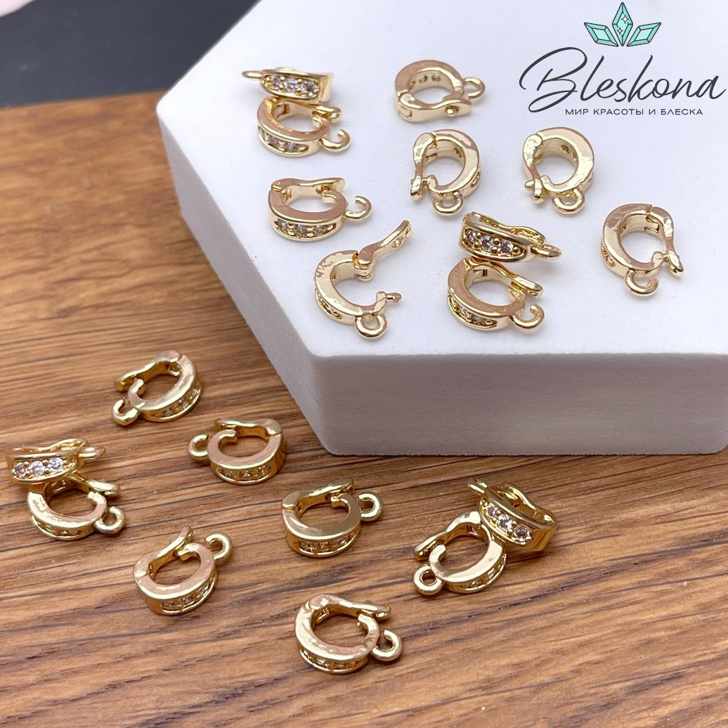 11,5*3,3 мм Цвет золото, Бейл съемный овал цирконы 