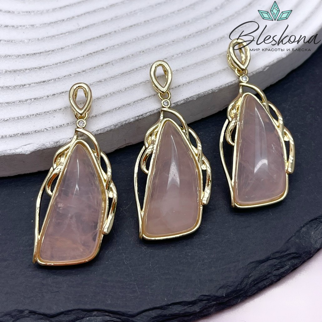 36,5*18 мм Цвет золото, Подвеска Розовый кварц с цирконом
