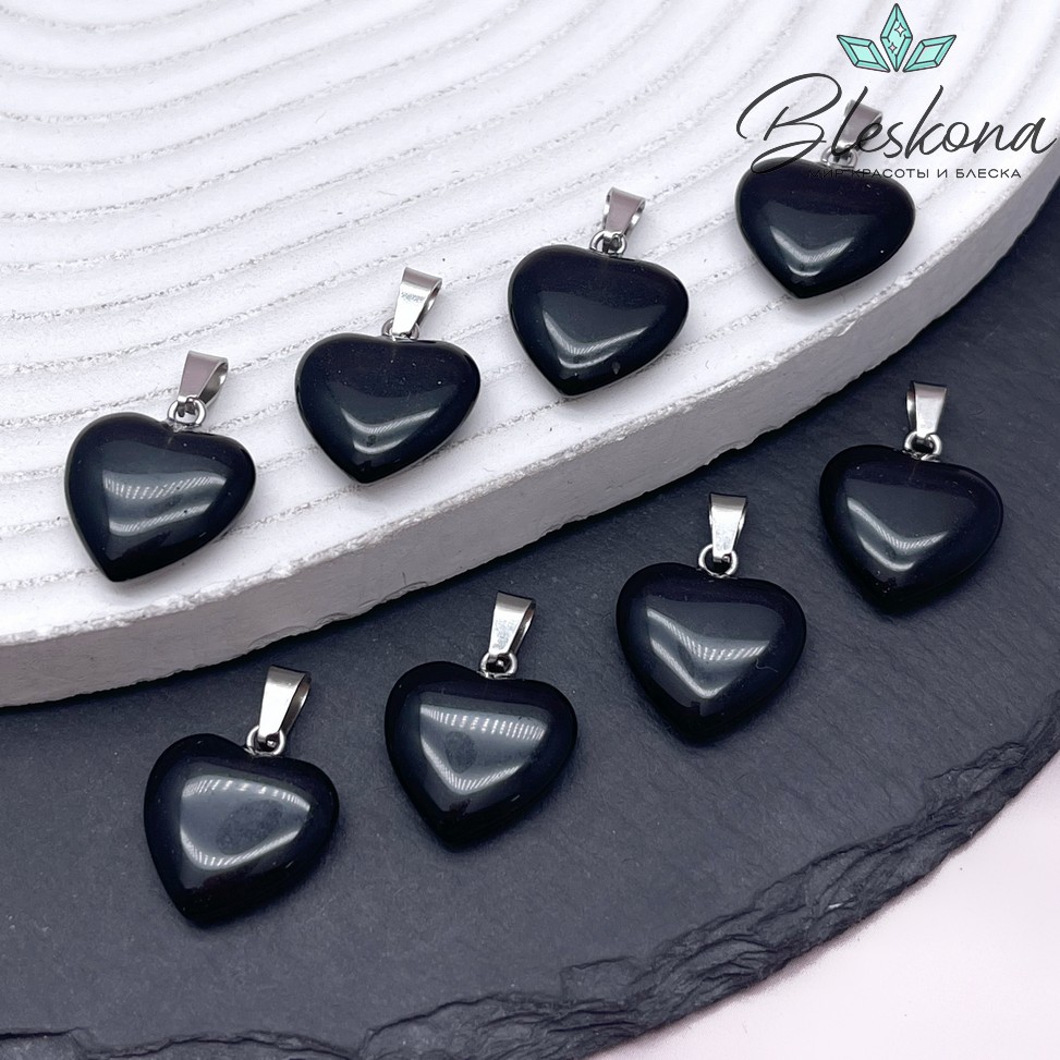 16*15 мм Цвет серебро, Подвеска Сердц Раухтопаз (Морион)