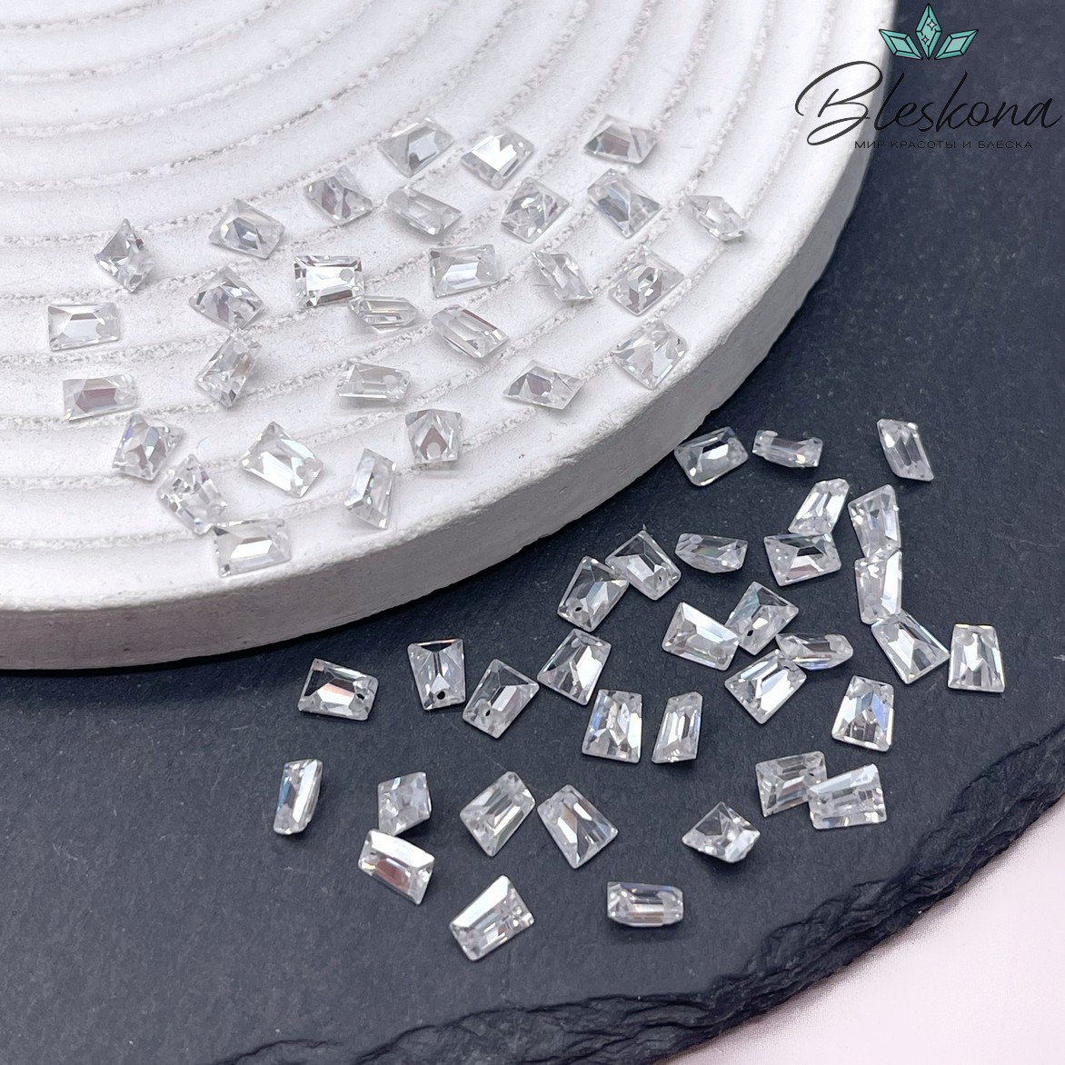 5*4 мм, Подвеска Циркон трапеция белая (кубический цирконий, фианит) 