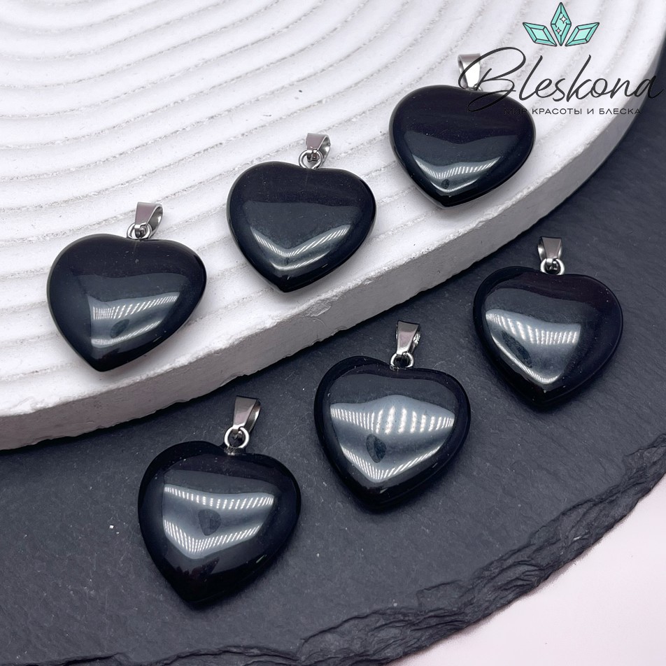 21*20 мм Цвет серебро, Подвеска Сердце Раухтопаз (Морион)