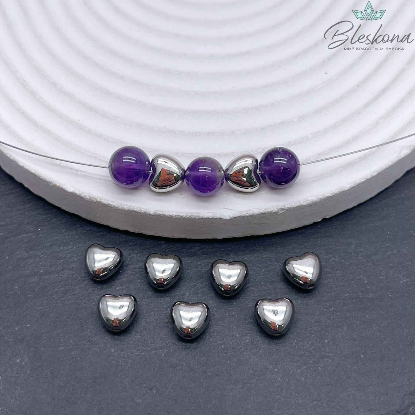 7*7,8 мм Цвет серебро, Бусина сердце гладкое