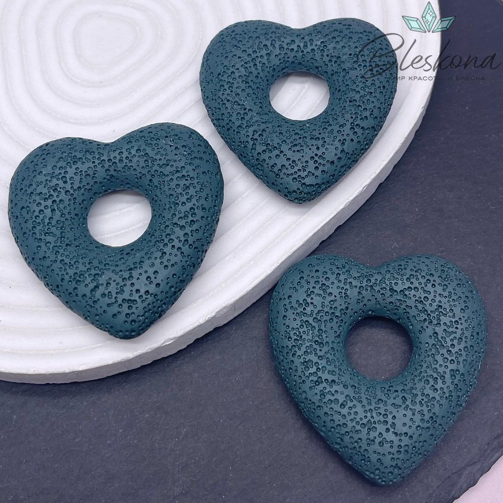 Лава Вулканическая Подвеска сердце, цвет морской волны  53*51 мм