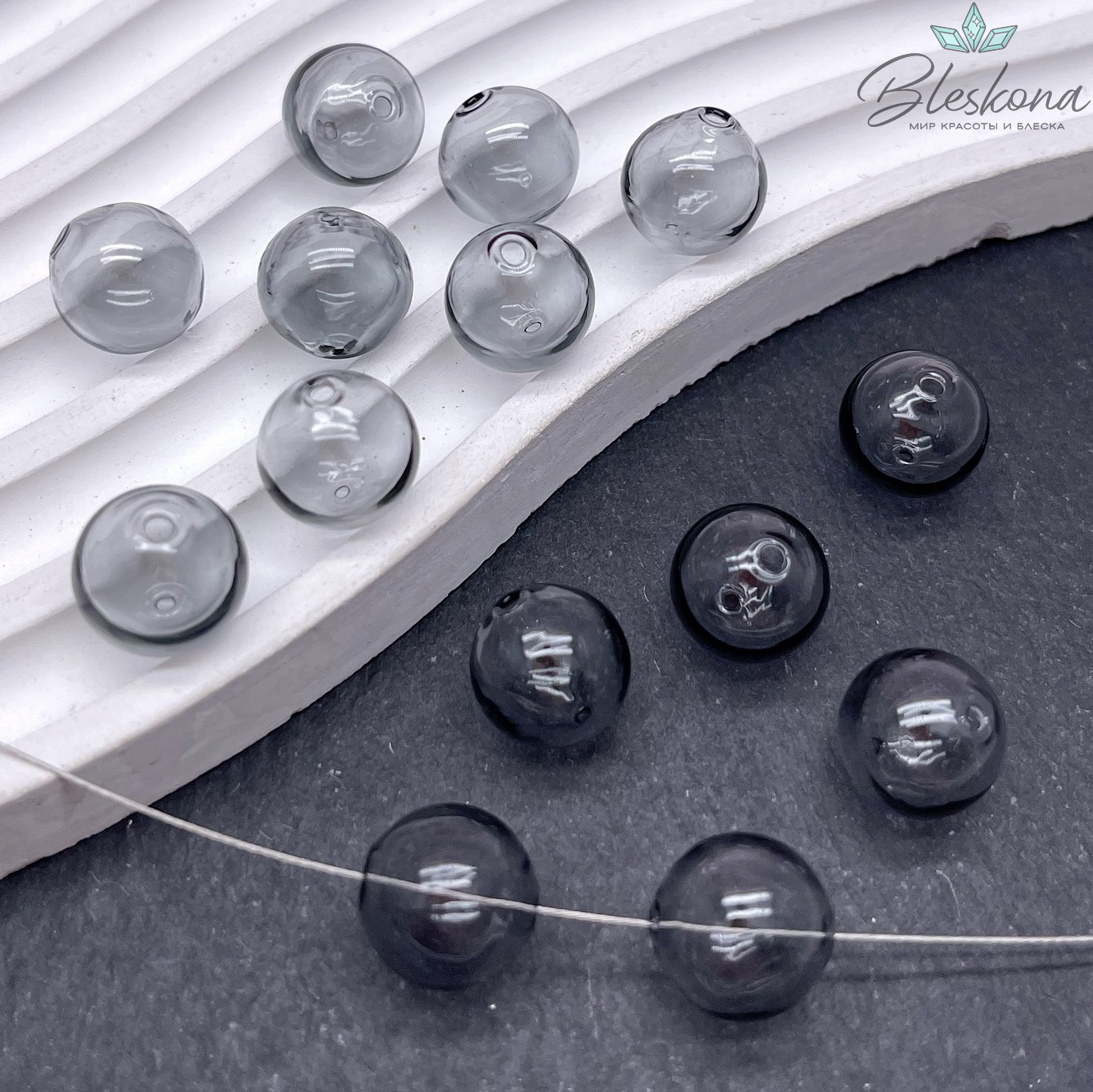 12 мм Бусина шар стекло серое