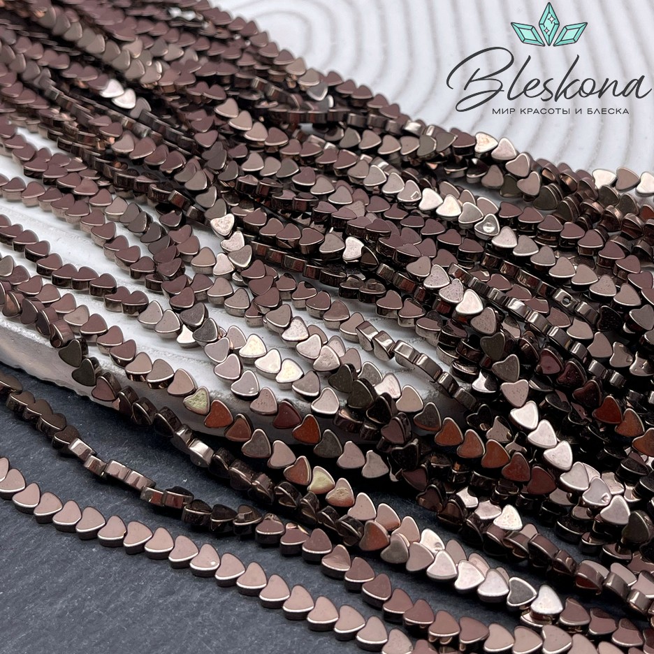 4 мм Гематин, цвет коричневый №1 (шоколадный), сердце плоское имитация