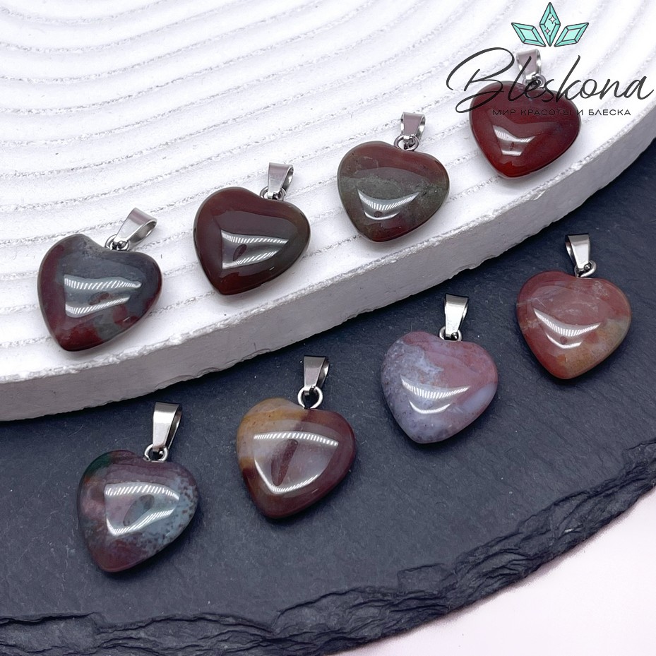 16*15 мм Цвет серебро, Подвеска Сердце Агат индийский