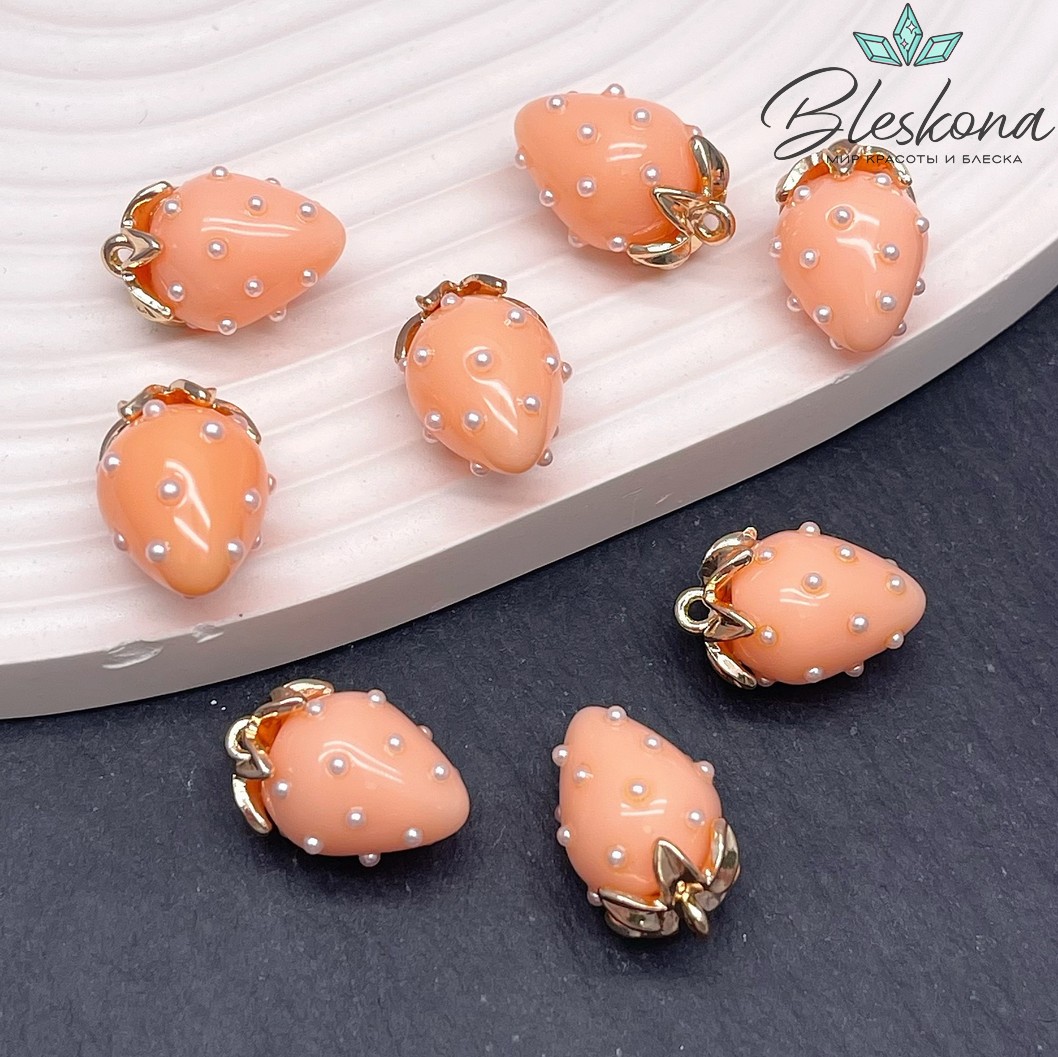 18,5*12 мм Цвет золото, Подвеска клубничка оранжевая 