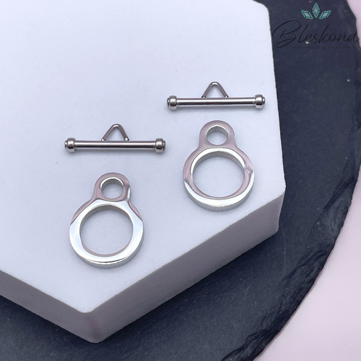 19*14 мм Цвет серебро, Замок тогл гладкий