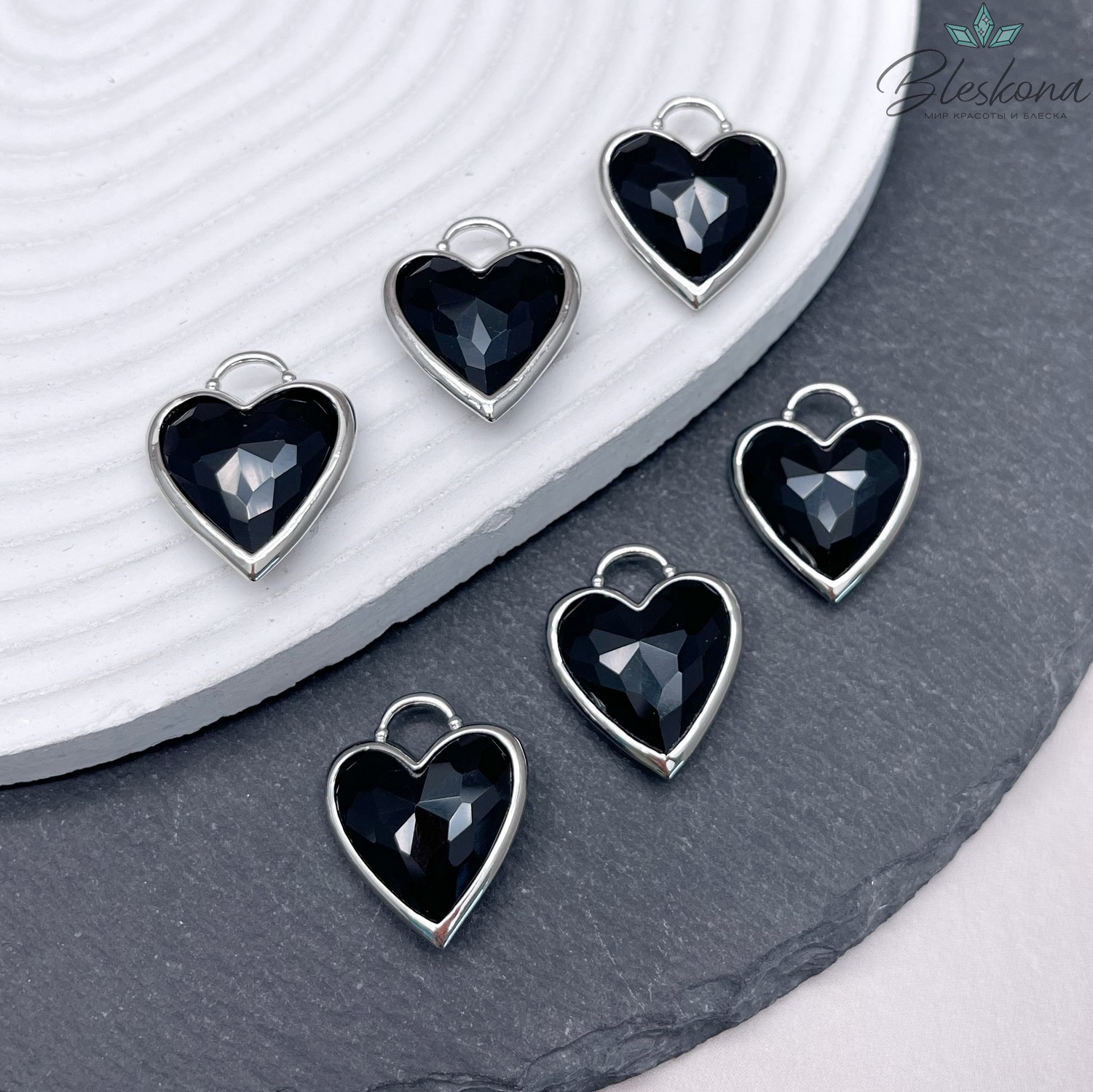 23,5*19 мм,Подвеска Сердце черный агат ,цвет серебро