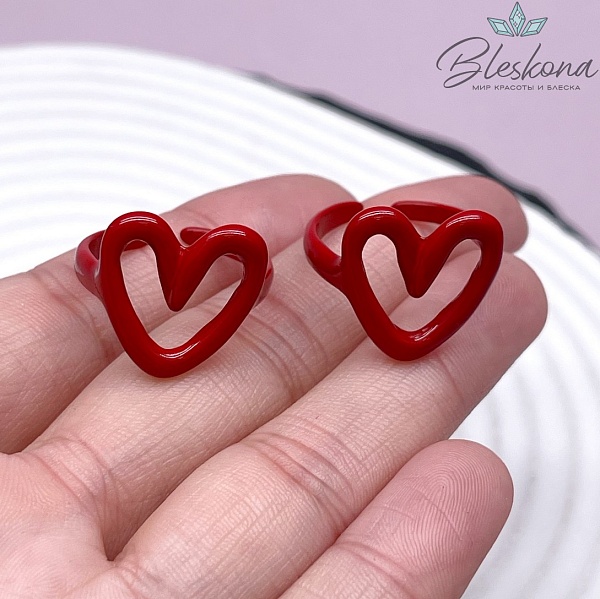 21,7мм, Кольцо безразмерное сердце эмаль красная