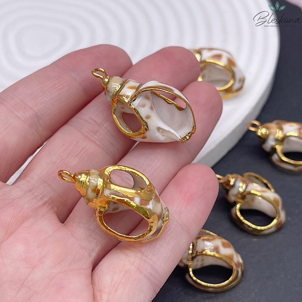 (31-32)*(16-18) мм Цвет золото, Подвеска Ракушка тигровая с отверстиями