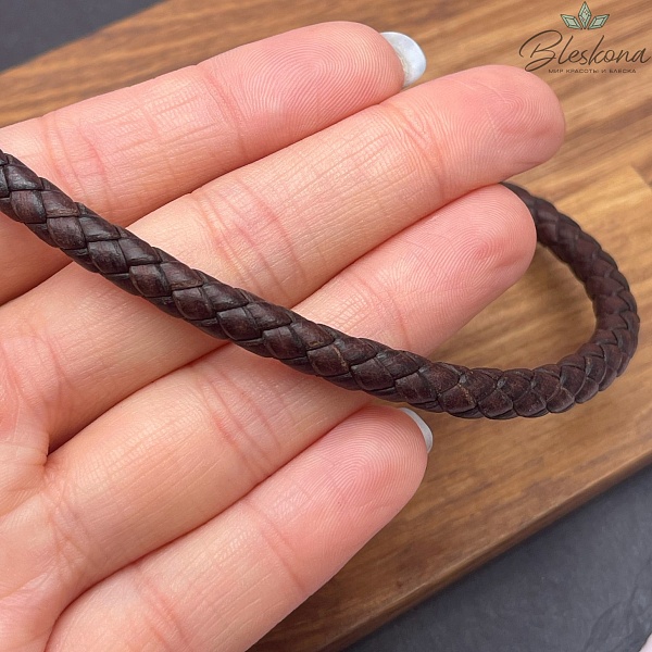 Шнур для браслетов из натуральной кожи коричневый 6 мм