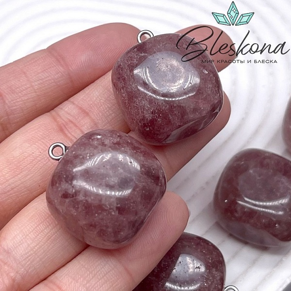 (23-26)*(16-22) мм Цвет серебро, Подвеска фриформ Кварц клубничный