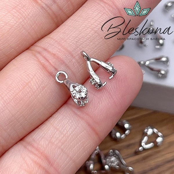 10*3,5 мм Цвет серебро, Бейл Зажимной капля цирконы