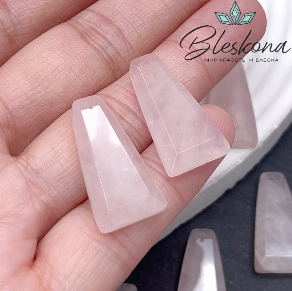 25*13 мм Подвеска трапеция Розовый кварц огранка