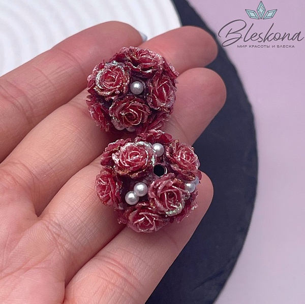 24 мм Бусина шар цветочный бордовый