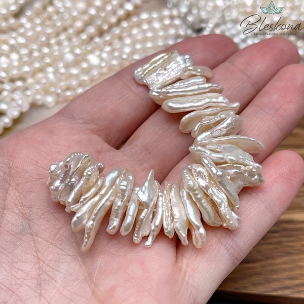 Жемчуг белый Бива сет 9 см (14-20)*(6-10) мм