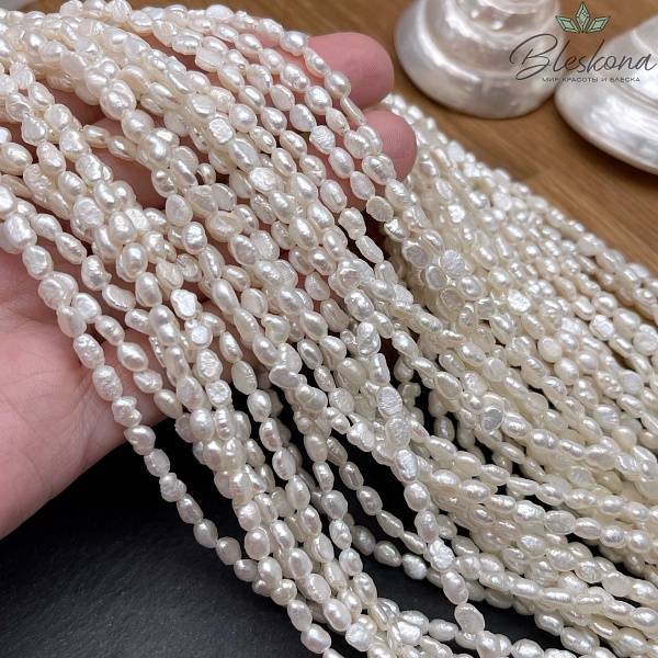 Жемчуг барочный рис белый 3,5-4 мм 