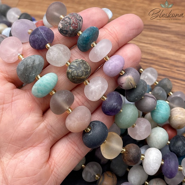 Микс из натуральных камней матовый,  галтовка (10-10,5)*(13-14)мм