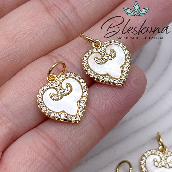 15,5*14,5 мм Цвет золото, Подвеска сердце с перламутром и цирконами