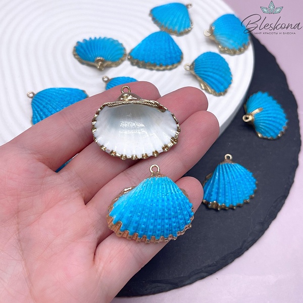 (25-30)*(29-33) мм, Цвет золото, Подвеска Ракушка синяя