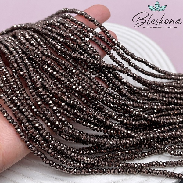 3*2 мм Гематин имитация рондель алмазная огранка, цвет коричневый №1 (шоколадный)