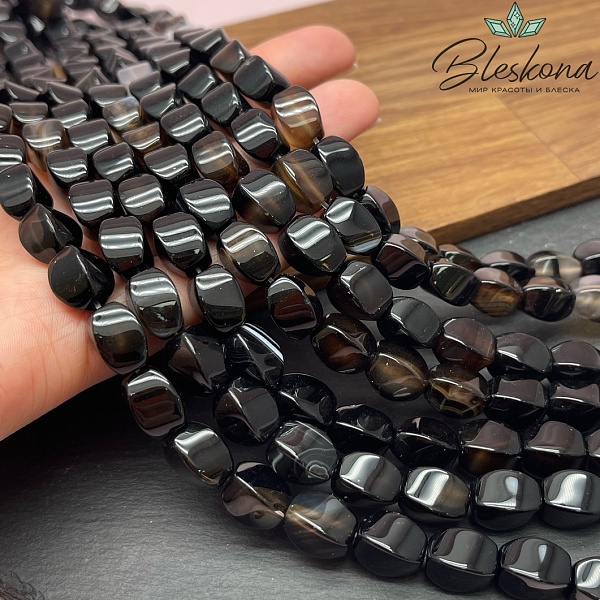 Агат черно -коричневый бочонок крученый 12*8 мм