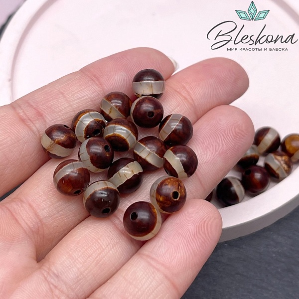 Бусина Дзи Медицина серо-коричневый шар 8 мм уп.15 шт.