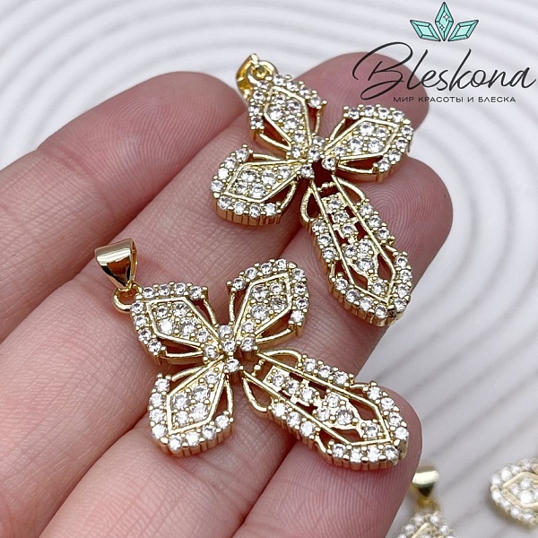 35*24 мм Цвет золото, Подвеска крест цирконы