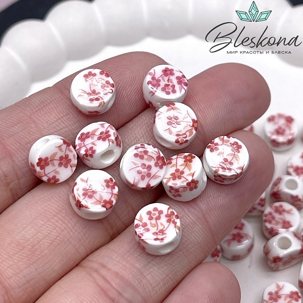 8,5 мм Керамика Бусина таблетка роспись гжель №11 (штучно)