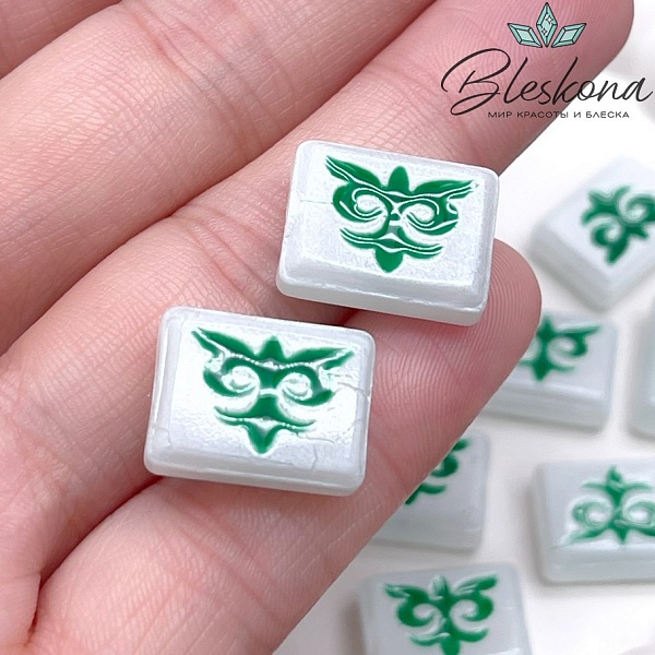 12*16 мм Бусина Этно прямоугольник белый зеленый рисунок