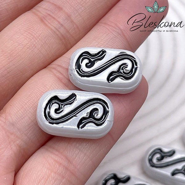 20*11,5 мм Бусина Этно округленный прямоугольник бело-черный