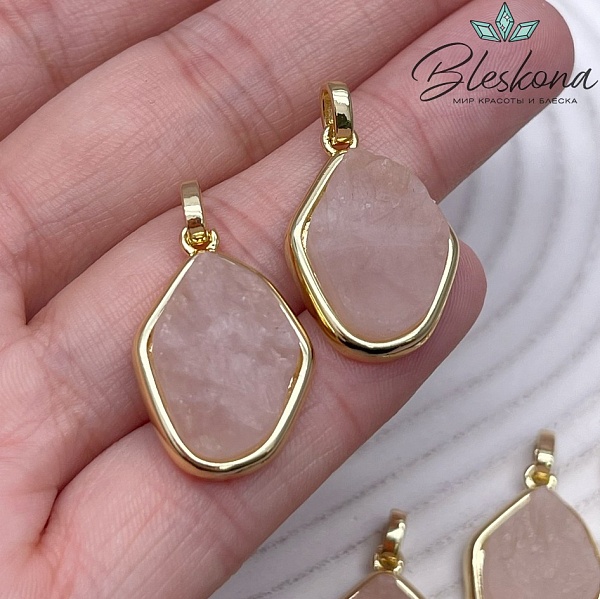 28*16,5 мм Цвет золото, Подвеска Розовый кварц