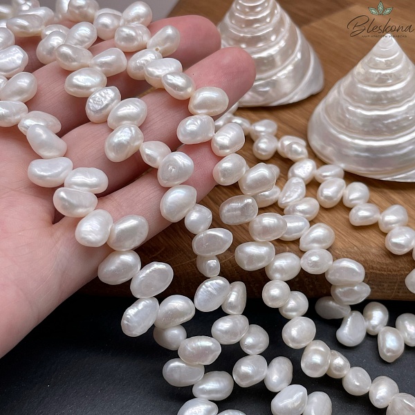 Жемчуг барочный рис белый смещенный центр 10 мм