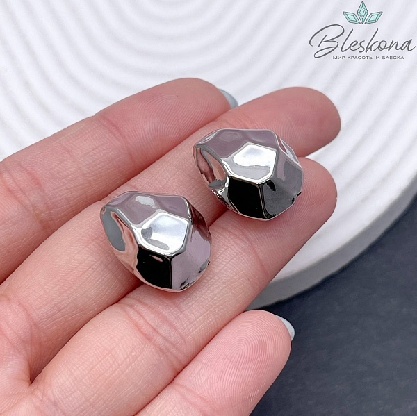 19*16 мм Цвет серебро, Бусина крупная фриформ огранка