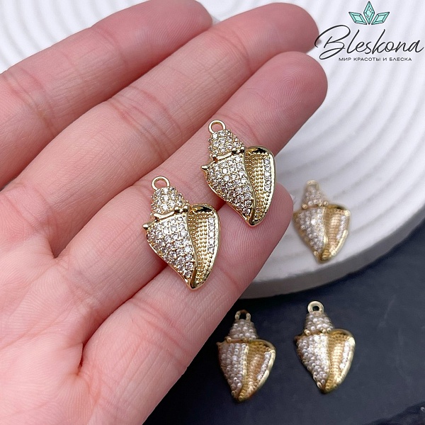 21,5*13,7 мм Цвет золото, Подвеска ракушка с цирконами