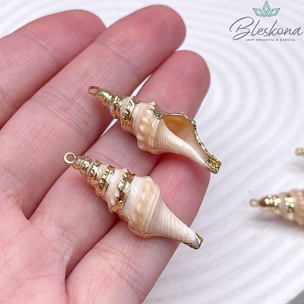 (30-38)*(11-15) мм Цвет золото, Подвеска Ракушка кремовая Спираль