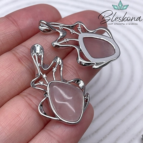 35*22 мм Цвет серебро, Подвеска Розовый кварц с цирконами