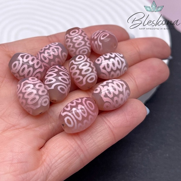 Бусина Дзи 21 глаз розовый бочонок 16*12 мм