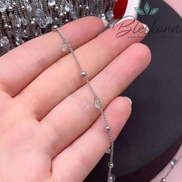 Цепь №205 цвет серебро 2*1 мм шарик/циркон