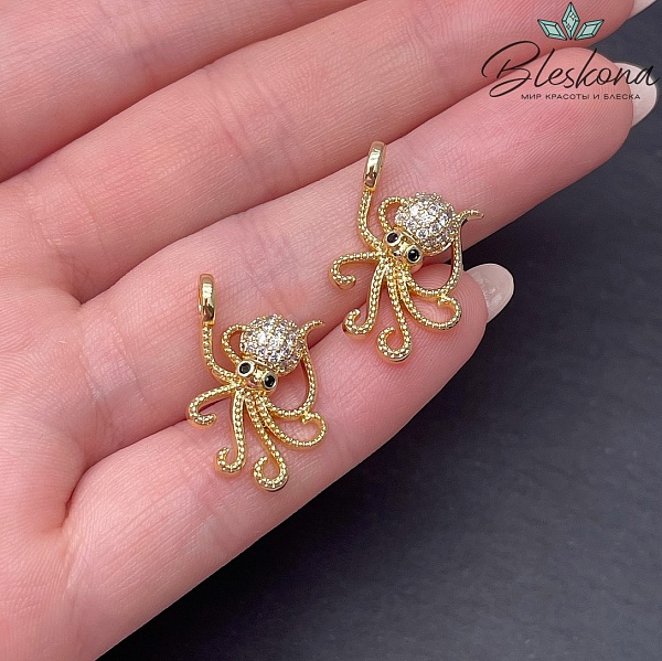 23*14,5 мм Цвет золото, Подвеска Осьминог с цирконами
