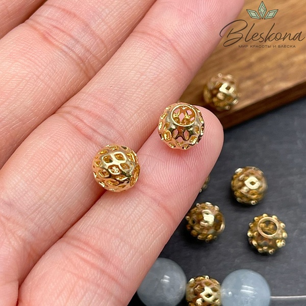 8 мм Цвет золото, Бусина Шар ромб 