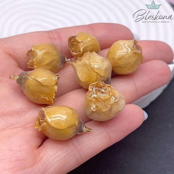 18-22 мм, Цвет золото, Подвеска роза в эпоксидной смоле №7