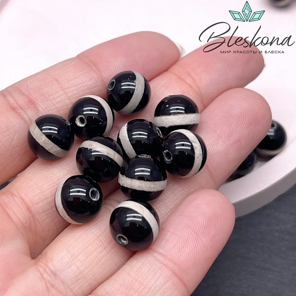 Бусина Дзи Медицина черно-белый шар 10 мм уп.10 шт.