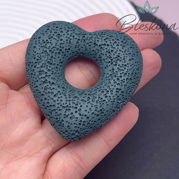 Лава Вулканическая Подвеска сердце, цвет морской волны  53*51 мм
