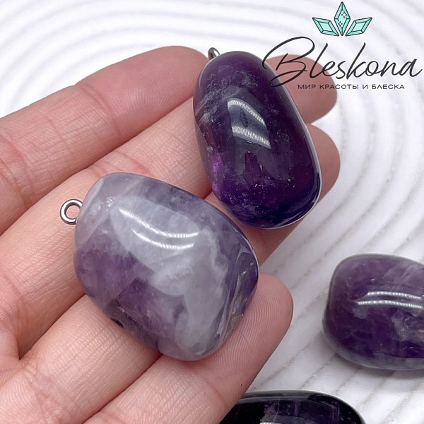 (21-30)*(15-23) мм Цвет серебро, Подвеска Аметист фриформ 