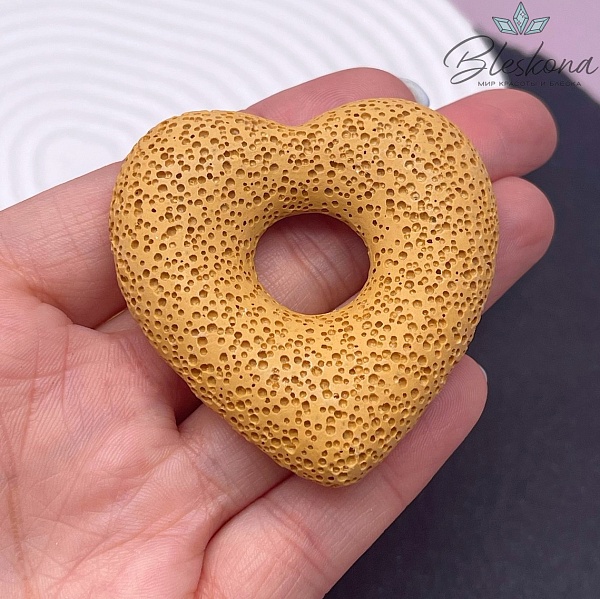 Лава Вулканическая Подвеска сердце  горчичное 53*51 мм