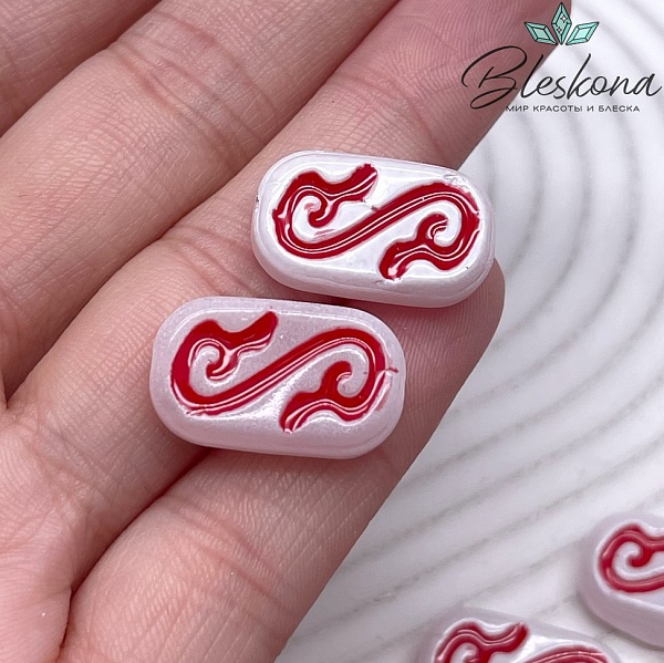 20*11,5 мм Бусина Этно округленный прямоугольник бело-красный