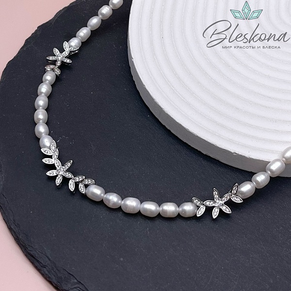 26*11,5 мм Цвет серебро, Бусина цветок с листочками 3 шт 