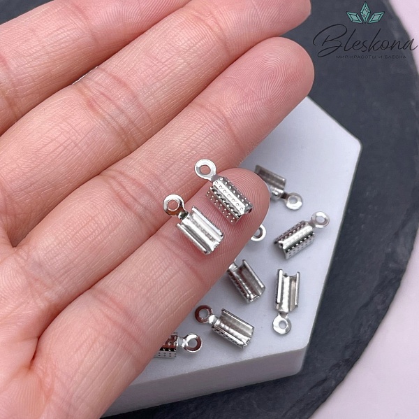 12*4 мм Цвет серебро, Зажим-Концевик для шнура точки 